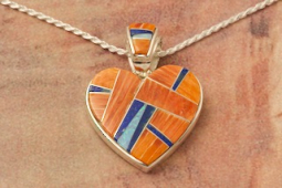 Calvin Begay Genuine Spiny Oyster Shell Sterling Silver Heart Pendant